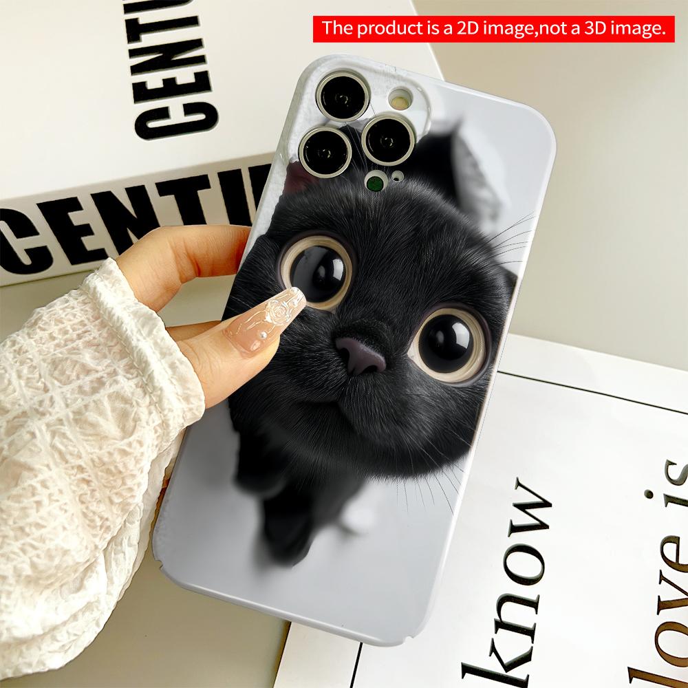 2DFlat Black Cat Peeking Through Wall Phone Case All inclusive film hard phone case, compatible with iPhone 18 Pro Max 17 16 15 14 13 12 11