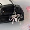 Stylish Flocking Bear Keychain With Pearls Accent and Ribbon Bowknot Stylish Purse Or Car Key Holder Accessory