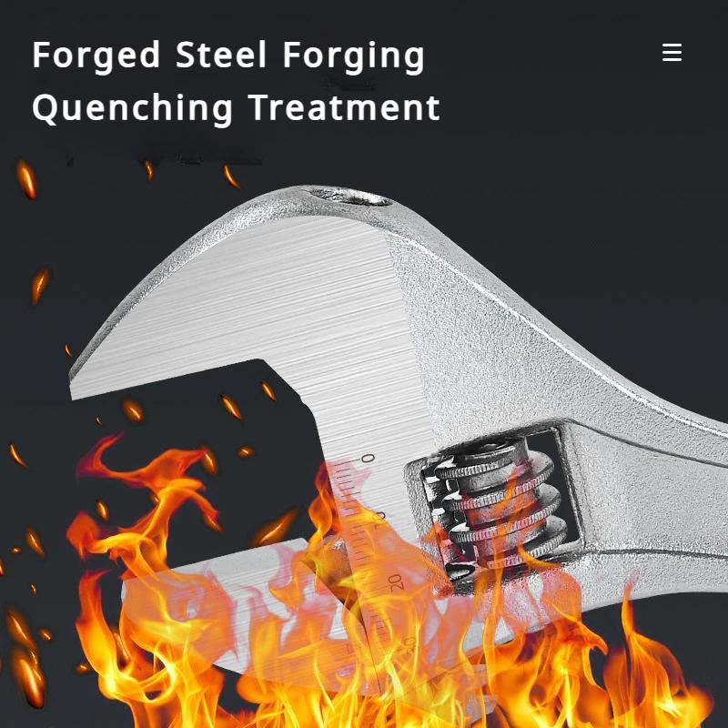 Nickel-plated Adjustable Wrench Large Openin Long Handle Universal Spanner Forged Steel Mechanical Workshop Hand Repair Tools