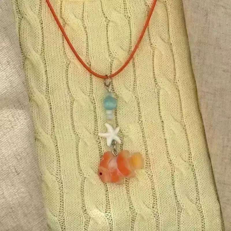 Прекрасное синее керамическое ожерелье-рыбка для женщин и девочек Романтичное красочное милое ожерелье-морская звезда Эстетичное летнее пляжное подарок