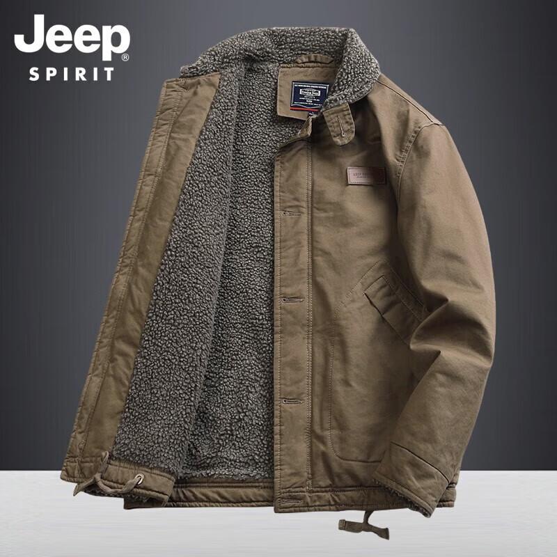 Jeep Men's Thickened Lamb Wool Lined Winter Jacket