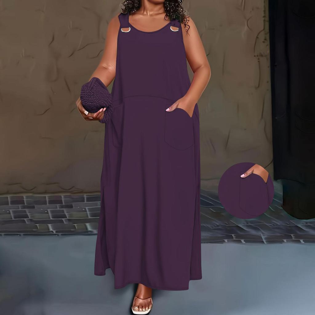 Women's Sleeveless Long Dress with Back Cutout Casual Loose Fit Maxi Dress with Pockets Summer Beach Dress