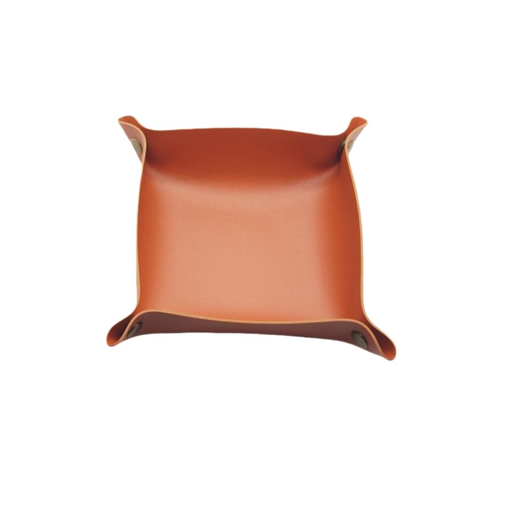 1pc 9.84inX9.84in Leather Storage Box Desktop Storage Tray Jewelry Cosmetic Key Stuff Storage Basket Folding Table Organizer