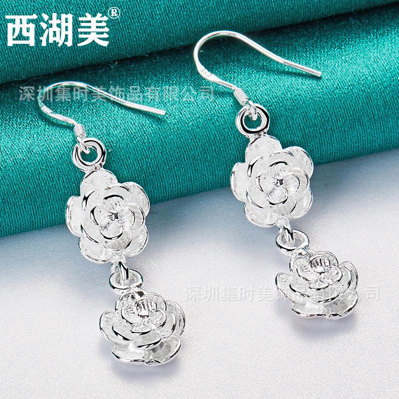 Affascinanti Orecchini Fiore di Rosa, Colore Argento, Regalo, Gioielli Affascinanti per la Sera… Altro