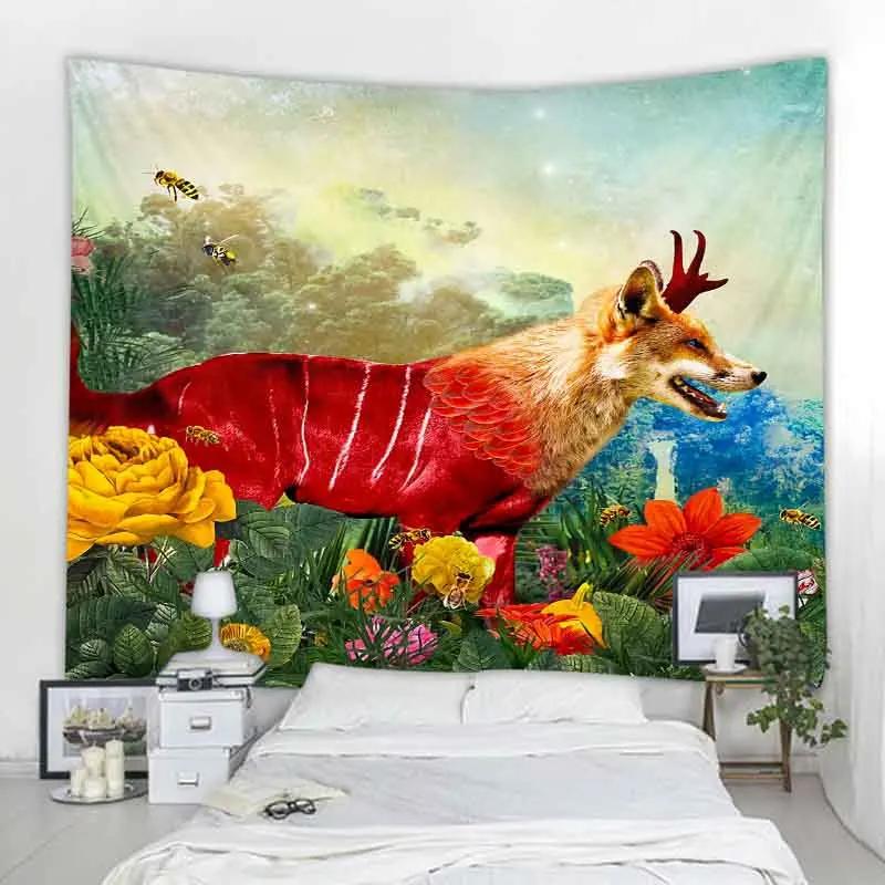 Psychedelic Animal Tapestry Wall Hanging Retro Tropical Plant Background Bukawaii Home Decor Yoga Mat Bed Sheet Customizable