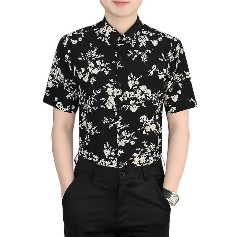 Winter Treasures Lei Professional Floral Print Business Casual Short Sleeve Shirt
