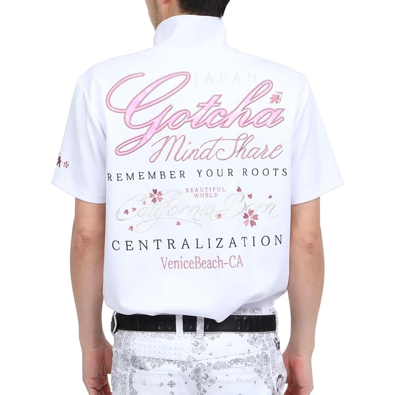 

[Gotcha golf] smooth Shiny Sakura polo shirt men s ladies golf wear short sleeve golf shirt stretch cherry blossoms Japan Japan spring/summer