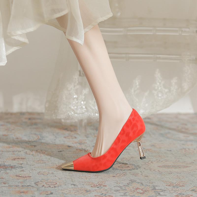 French Single Shoes Women's Fine Heels Spring and Autumn 2025 New Versatile Metal Head Leopard Print Retro Temperament Light Mouth High Heels