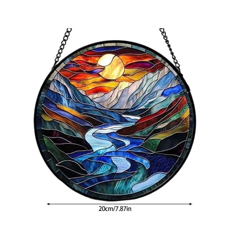 Colorful Acrylic Light Catchers Stained Glass Landscape Suncatchers Ornament for Home Garden Decors and Window Hanging