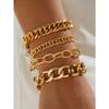 Set Minimalist Hollow Metal Chain Geometric Punk Style Chunky Chain Bracelets, Versatile Jewelry Gift Suitable for Daily Wear
