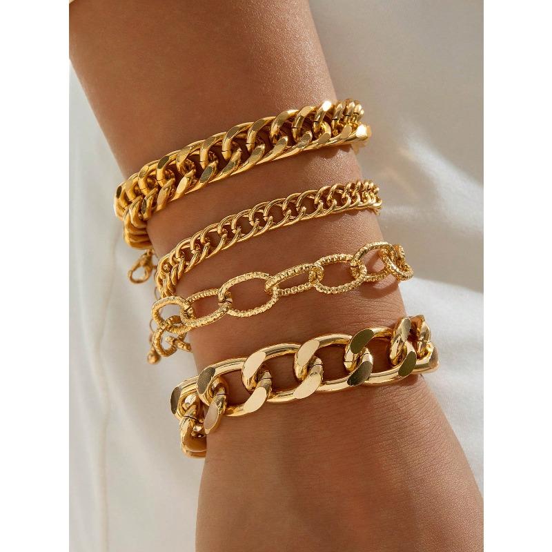 Set Minimalist Hollow Metal Chain Geometric Punk Style Chunky Chain Bracelets, Versatile Jewelry Gift Suitable for Daily Wear