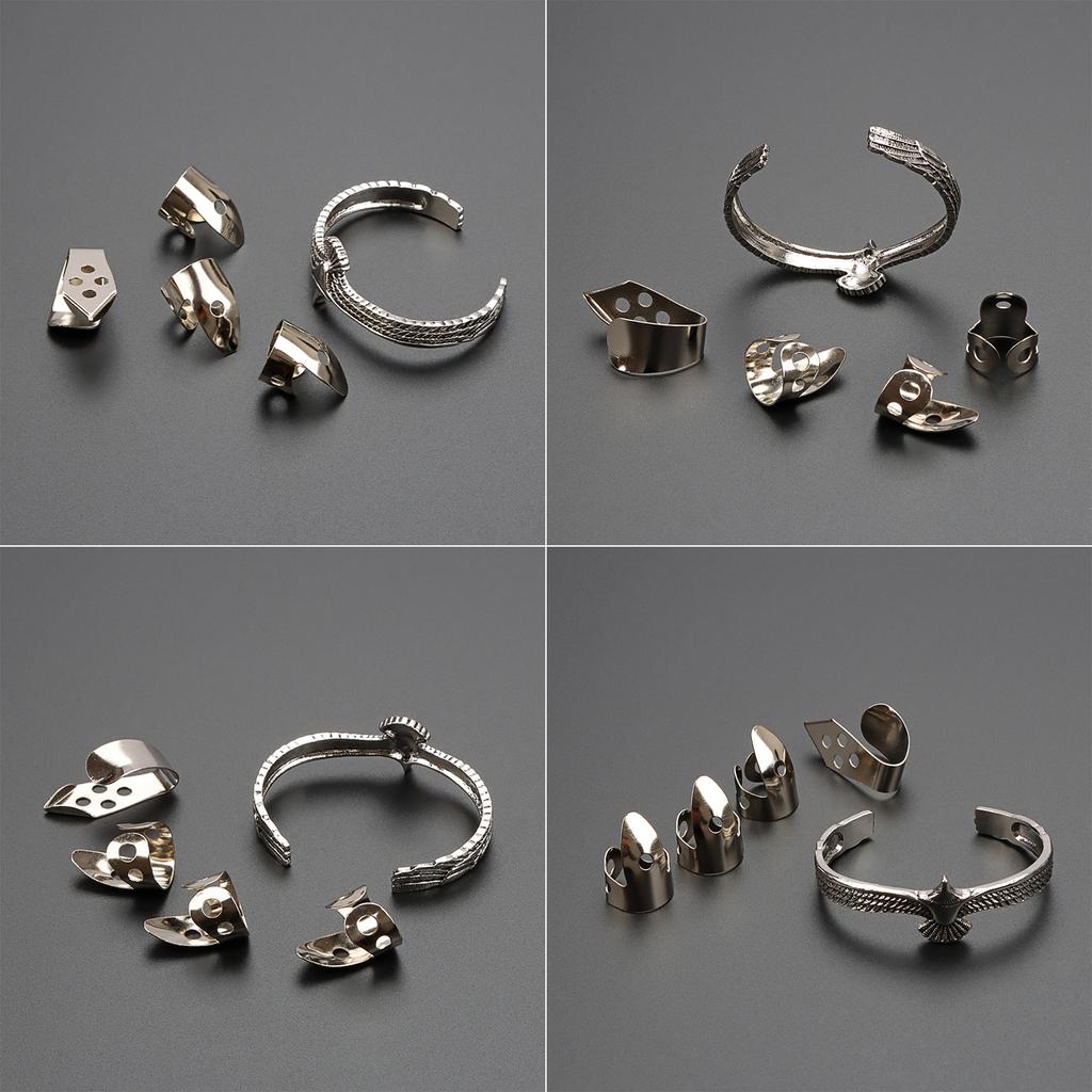 Metall Tumme Finger Gitarrplektrum Fingerskydd Öppen Design Fingerplektrum Plektrum med Örn Manschettarmband Hållbart