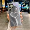Shiny Heart Outline Electroplated Silver Phone Case For Samsung Galaxy S26 S25 S24 S23 S22 S21 S20 Ultra Plus FE 26+ Glass Cover