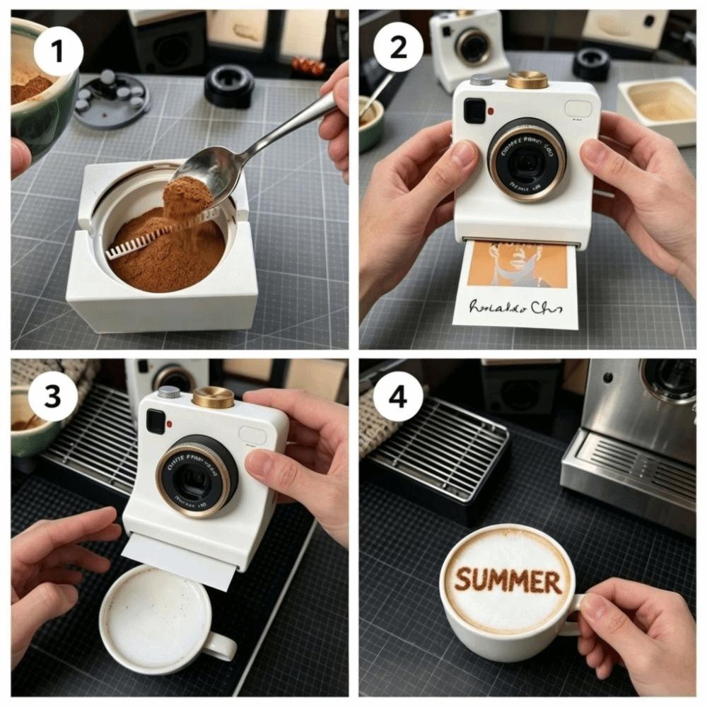 Replaceable Cards 3D Printed Latte Camera Vintage Look Coffee Powder Print Camera  Home Coffee Bar