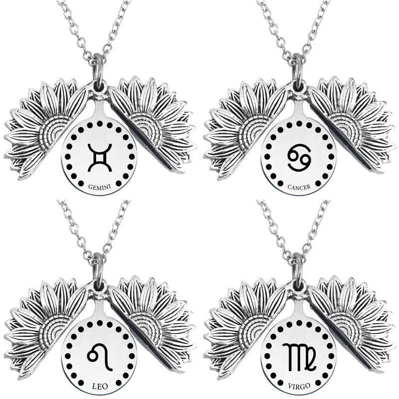 Twelve Constellations Sunflower Titanium Steel Pendant Necklace - European & American Holiday Gift