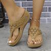 Large size solid color summer new round head thick bottom fashion hollow out wear flip-flop sandals women
