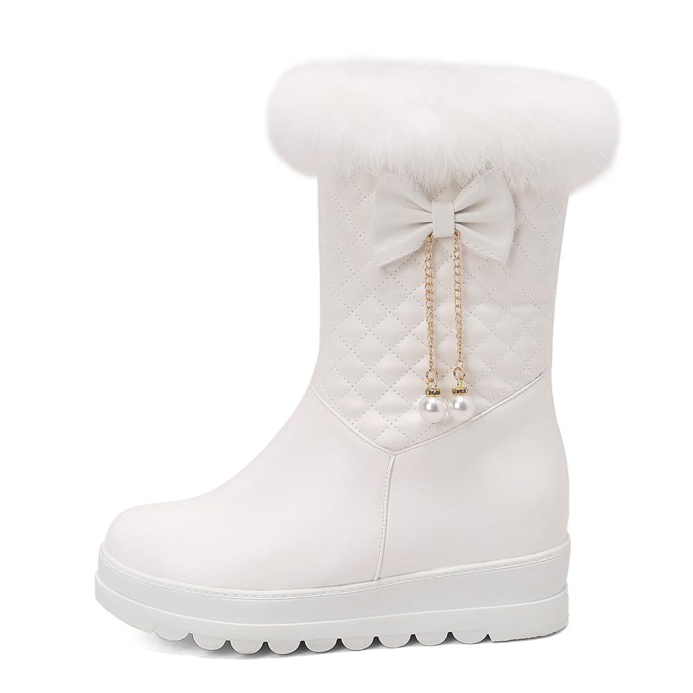 Fashion Fashion Women Snow Boots 2025 New Faux Fur Winter Boots Height Lncreasing Platform Thick Plush Warm Zip Winter Shoes White Pink
