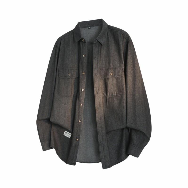 Minimalist Solid Color Men's Jakas Long-sleeved Shirt 2026 Autumn Denim Lapel Loose Men's Jacket Coat Men's Breathable Work Casual Jacket