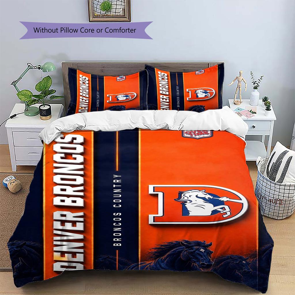 Denver Broncos Pattern Bedding Set Quilt Cover Pillowcase Home Decor Gift (1 * duvet cover + 2 * pillowcase, without core)