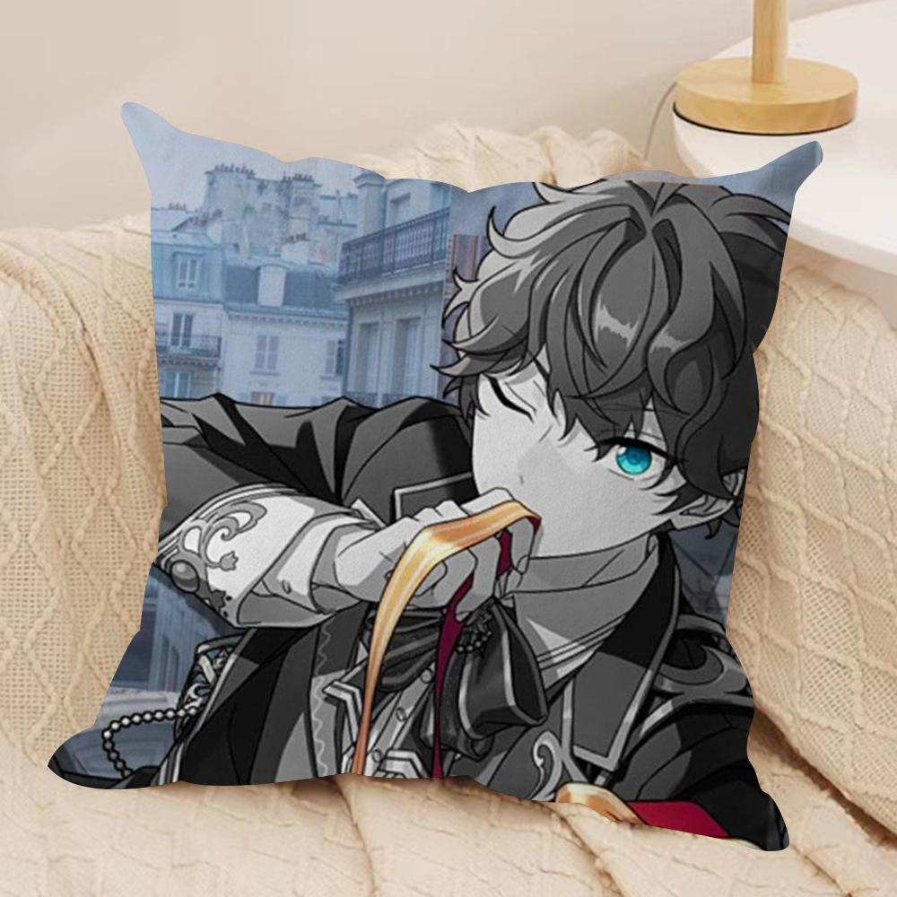 Cartoon EEnsemble Stars Cushion Cover Soft Plush Fabric DoubleSided Printed Sofa Cushion Cover for All Seasons Home Decor Gift
