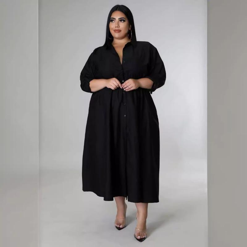 Платье-рубашка большого размера для женщин с длинным рукавом — фото 5