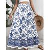 Women's Colorful Flower Printed High Waist Skirt Swing Skirt Elastic High Waist Flower Elegant Party Skirt