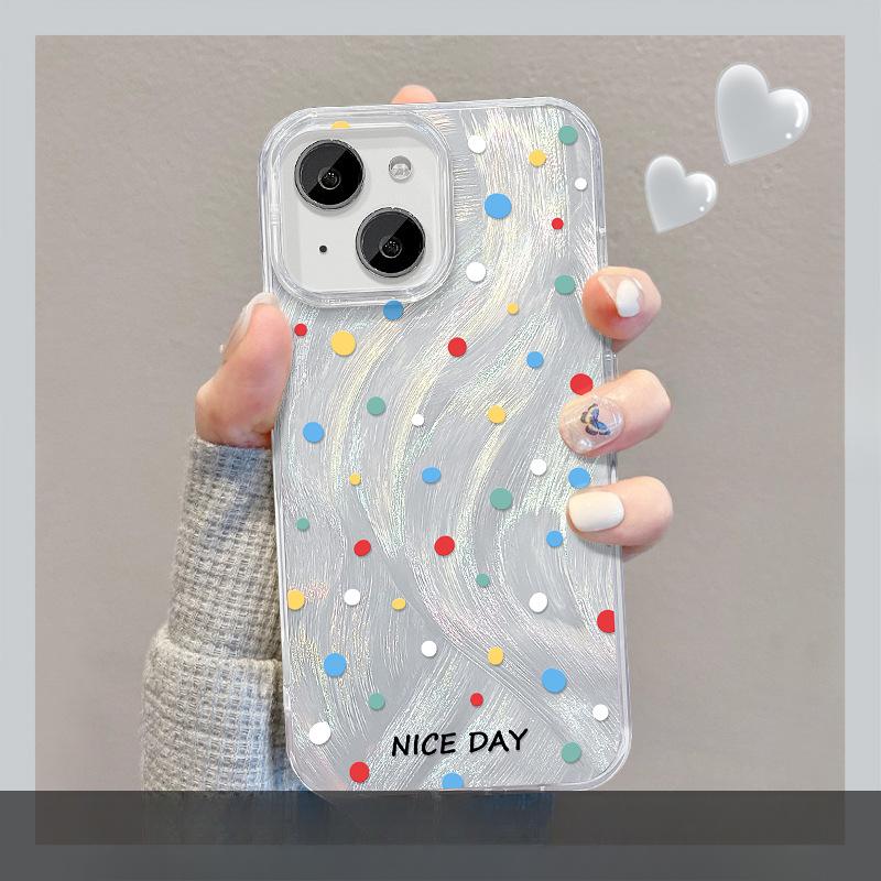 Applicable To Apple 15 Mobile Phone Case Iphone14promax Color Polka Dot Stand 13 Feather Yarn 12 High-end Large Hole