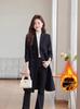 Women's Mid-Length Black Wool Trench Coat - Autumn/Winter Professional Wear