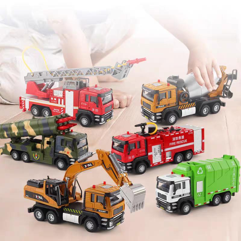 Engineering Vehicle Cement Mixer & Transport Truck Simulation Diecast & Toy Vehicles Sounds & Light Pull Back Car 1:50 Alloy Model