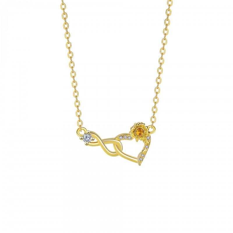 Elegant Sunflower Heart Infinity Pendant Necklace Women Gold Plated Copper Geometric Minimalist Jewelry Daily Wear Gold