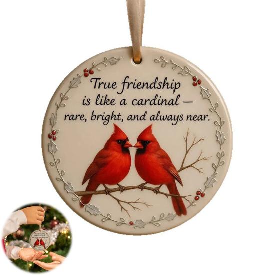 Red Birds Christmas Ornaments Round Acrylic Red Bird Hanging Ornaments for Christmas Tree Friendship Keepsake for Best Friends Sisters Soulmates