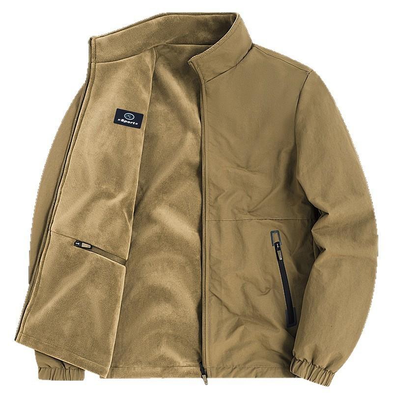 Double Sided Men's Nylon Stand Up Collar Jacket with Loose Fleece Top