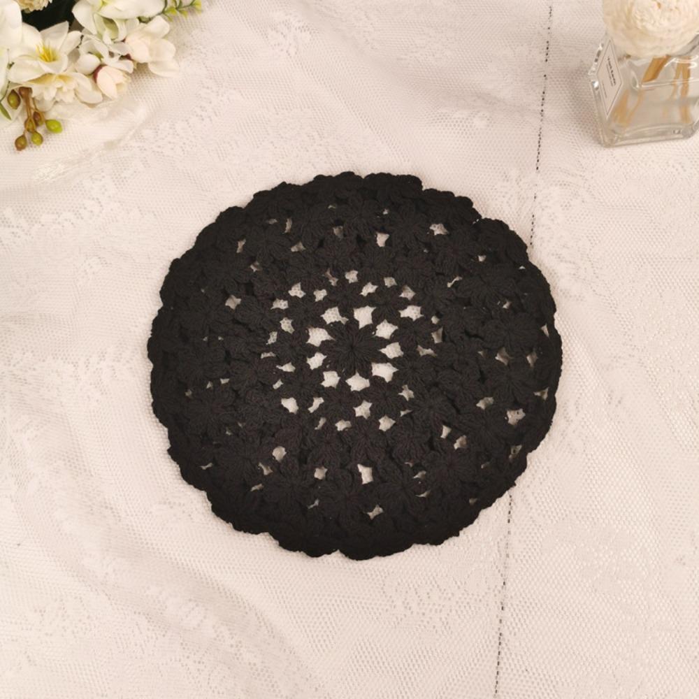 Cotton Lace Hollow Flower Hat Breathable Spring Crochet Knitted Cap Hollowed Out Beret Hat  Holiday