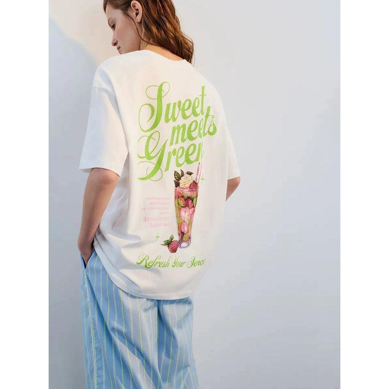 Loose Printed T-shirt Top Western Style New Fashion Loose Casual Print Cotton T-shirt Top