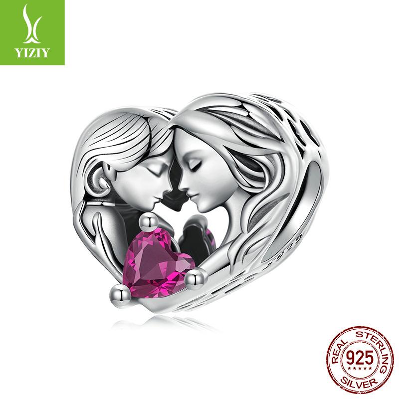 Mother'S Day Family Series S925 Silver Beaded Wind Diy Bracelet Accessories Loose Beads