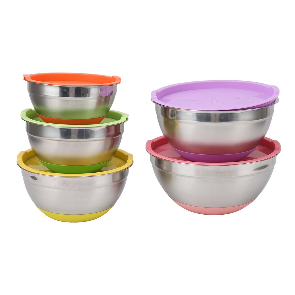 5pcs Mixing Bowls with Lids for Kitchen Stainless Steel Colorful Nesting Mixing Bowls for Baking