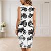 Women Plus Size V Neck Sleeveless Cartoon Bulldozer Printed White Bodycon Midi Dress