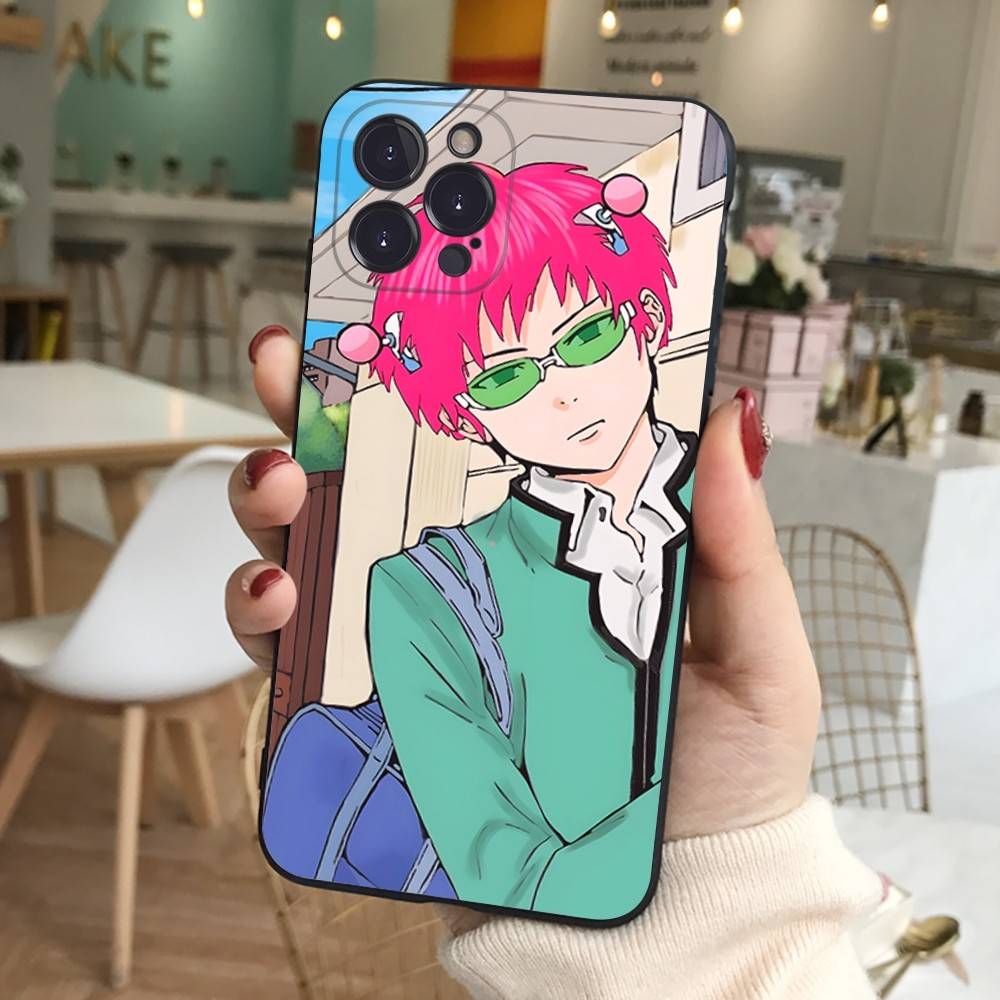 Cute Kitty Boy Saiki Kusuo Phone Case For IPhone 16 Pro Max 15 17 Plus 14 13 12 Mini 11 Black Cover