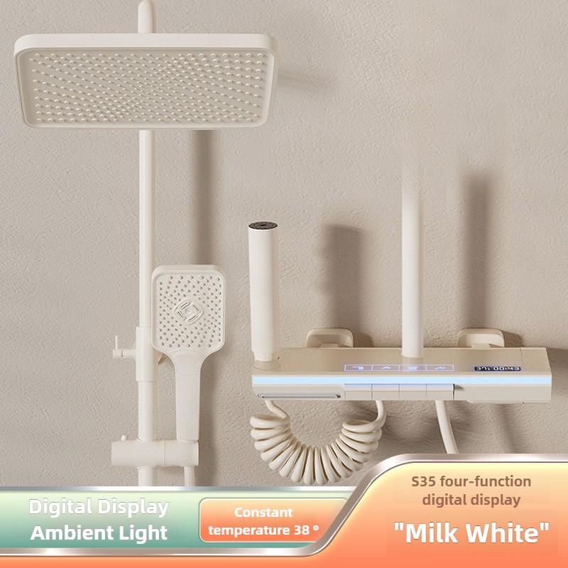 Bathroom Full Copper Constant Temperature Pressurized Rain Shower Household Digital Display Shower Head Set