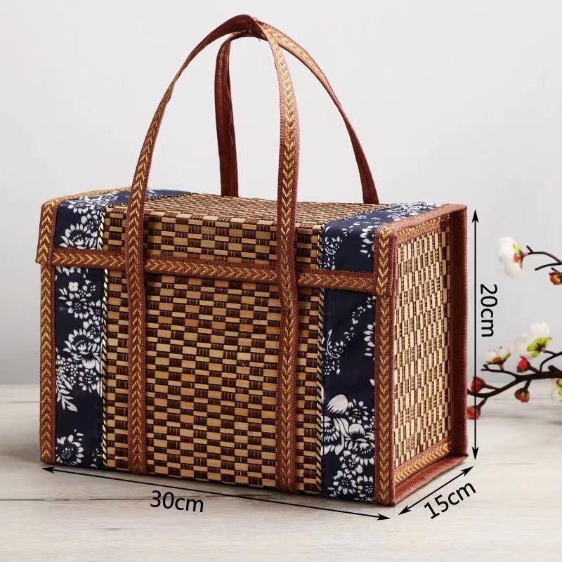 

1 шт. Корзина для пикника из бамбука ручной работы с ручками, прямоугольная складная сумка в стиле ретро из бамбука для закусок и фруктов, портативная Wov
