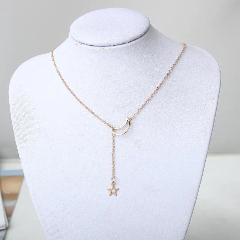 Personalized Korean Star Pendant Tassel Necklace for Women Hollow Star Moon Collar Sweater Necklace