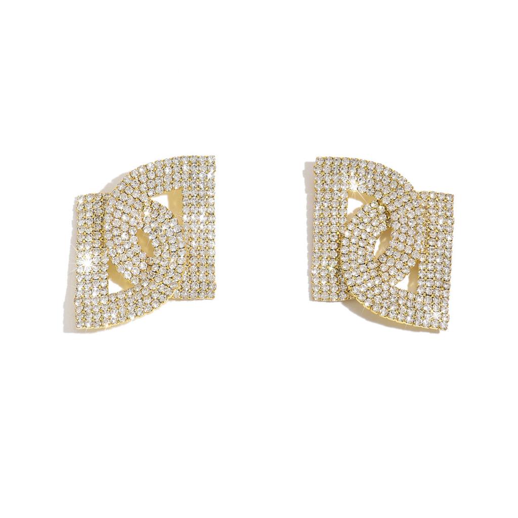 Fashion Exaggerated Diamond-Set Letter D Stud Earrings Retro Niche Light Luxury High-End Temperament Fashion Earrings Women