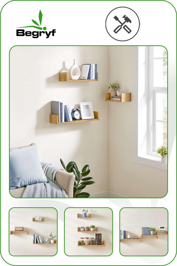 Honey Brown Wall Shelf For Living Room Bedroom 60X15X10