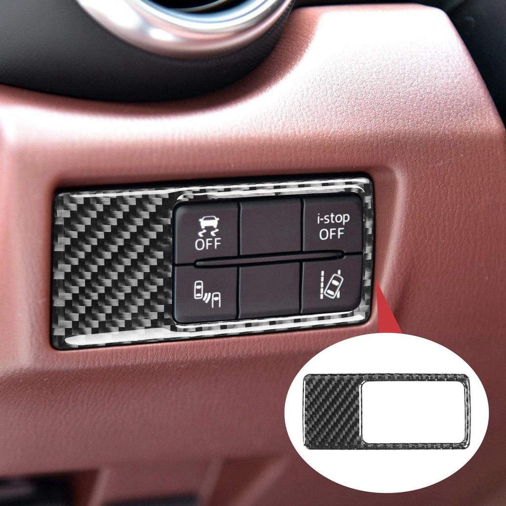 Qiilu Parking Button Frame Cover Carbon Fiber Sticker Center Console Decoration Cover Fit Mazda MX‑5 / Roadster ND16-20