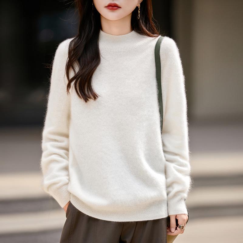 2025 Autumn/Winter Women's Seamless High Neck Wool Sweater - Versatile, Long Sleeve Knitwear