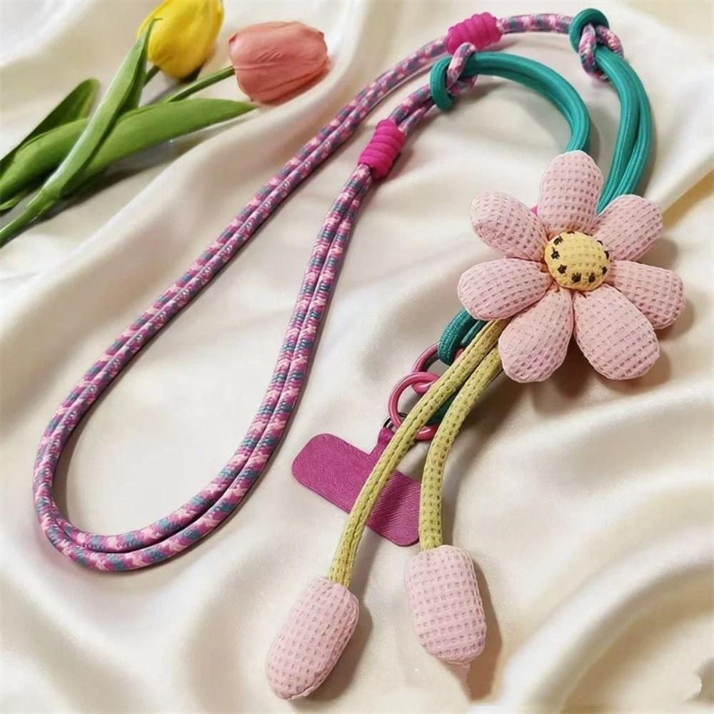 Phone Charm Flowers Phone Lanyard Crossbody Cell Phone Strap Phone Woven Chain Hanging Ornament