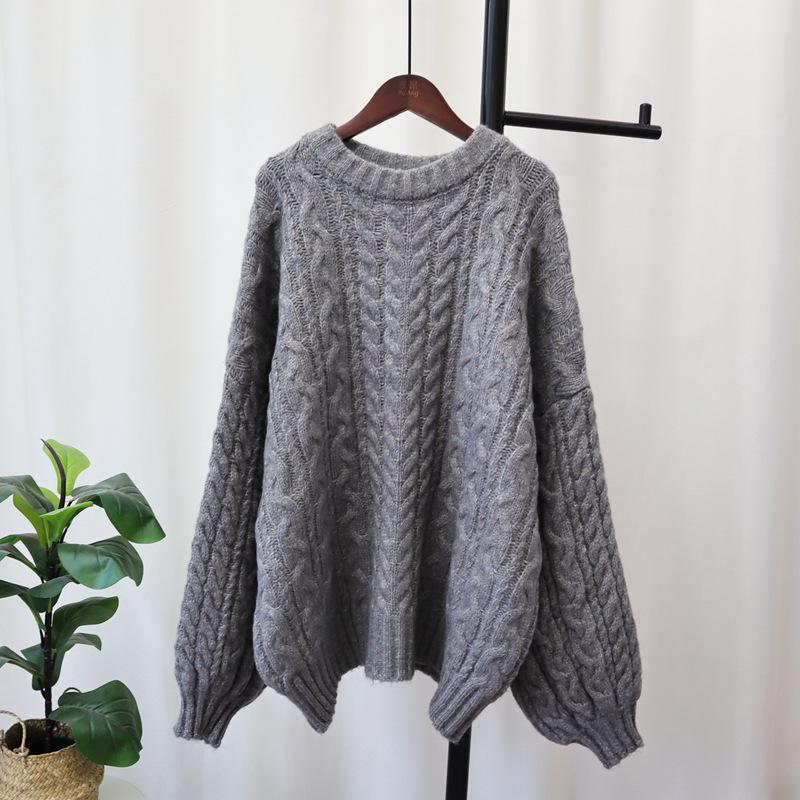 Knitted sweater top women's autumn and winter new loose soft waxy retro twist sweater pullover commuter style