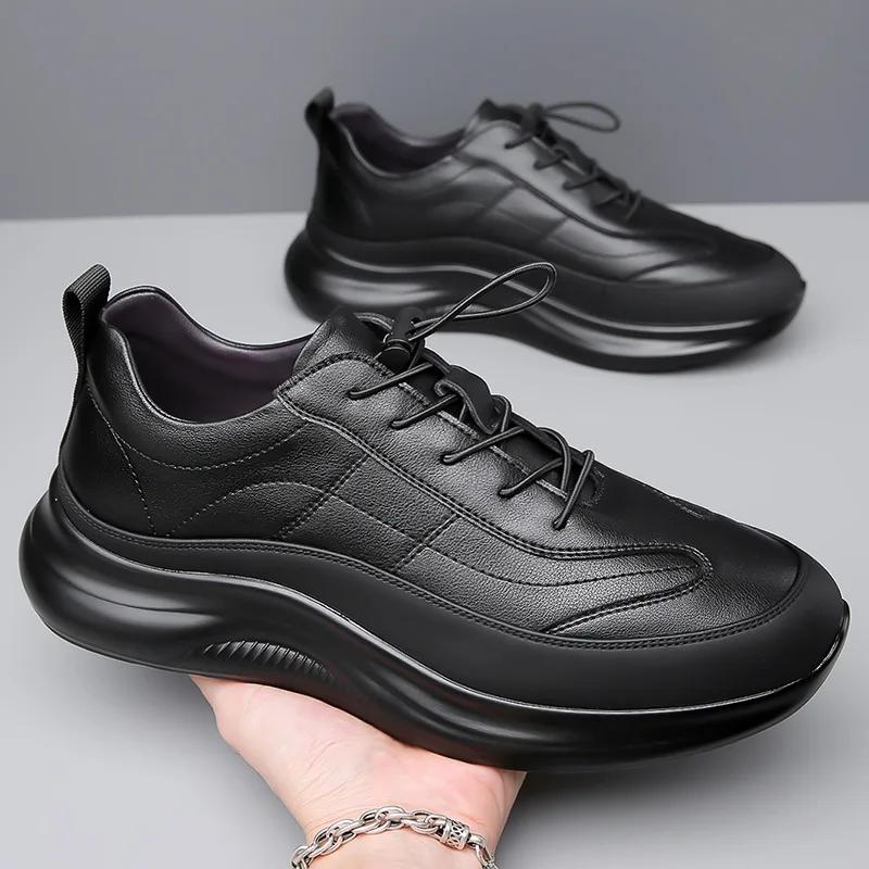 Baskets Casual en Cuir de Vache Noir Tendance pour Hommes Mode Nouveau Designer Printemps Automne Hiver Chaussures à Plateforme Chaussures de Sport pour Hommes