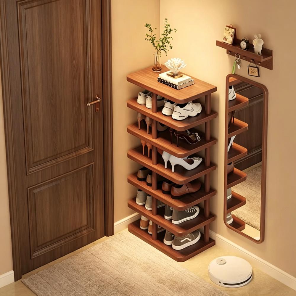 Wood Shoe Rack Multi-Tier Entryway Storage Shelf Sturdy Narrow Floor Organizer Space-Saving Storage for Home Hallway Room