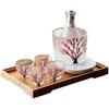 Cherry Blossom & Plum Glass Sake Set: Hand-Painted Pot & Cups